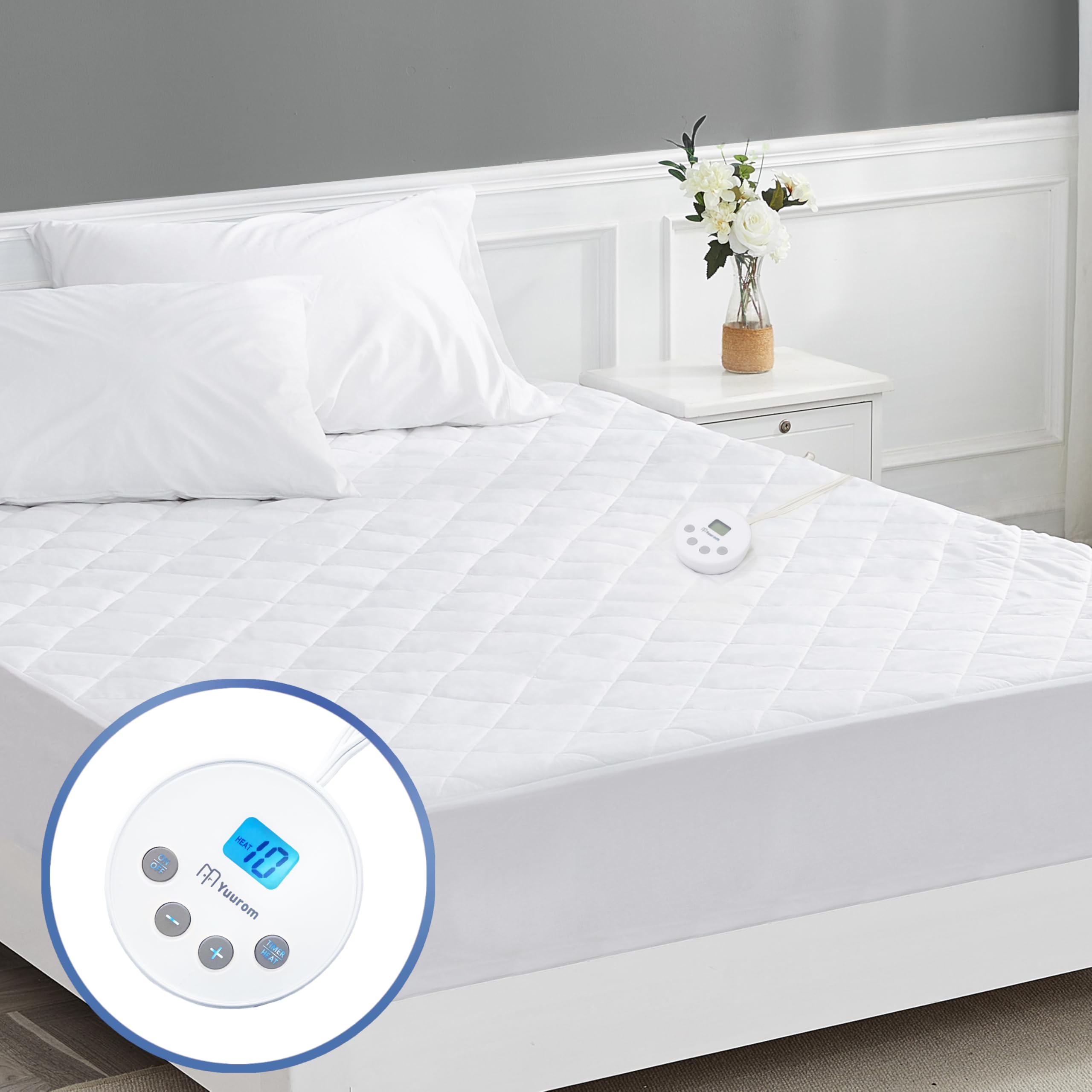 Yuurom Heated Mattress Pad Full Size 54  75 Inches, Electric Mattress Pad Single Control 10 Heat Settings 12 Hours Auto Off Time